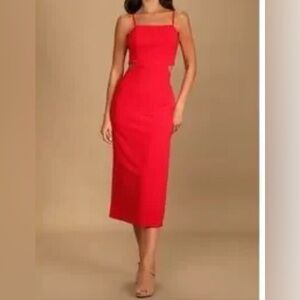 Lulus Good Times Only red midi dress side cutouts party dress spaghetti straps L